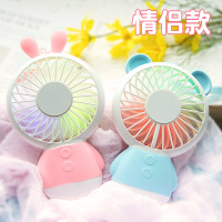 迷你玲珑兔迷你手持风扇 达摩熊小夜灯usb充电风扇随身便携式挂绳 情侣款（小兔粉色+小熊蓝色）