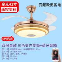 风扇灯吊扇灯 隐形家用蓝牙音响乐音箱一体超薄带灯变频餐厅客led 【变频】双层金款42寸变光遥控+音箱