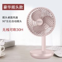 小风扇USB便携式可充电小型电风扇大风力学生宿舍迷你超静音办公室桌上桌面儿童 摇头豪华款-可充电-藕粉（10000毫安）