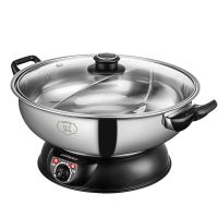 电火锅锅鸳鸯锅家用插电锅不锈钢分体多功能电热锅可拆洗电锅 黑色5L鸳鸯锅
