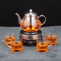 煮茶器玻璃泡茶壶加热电煮茶壶茶具套装耐高温玻璃茶壶烧水壶家用 如意700ml壶+加热炉+4个杯子