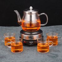 煮茶器玻璃泡茶壶加热电煮茶壶茶具套装耐高温玻璃茶壶烧水壶家用 玉雅600ml壶+加热炉+4个杯子