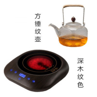 茶炉电陶炉家用电茶炉玻璃壶煮茶器泡茶光波功夫茶具静音 新款深木纹色+方形玻璃壶+送6个把杯