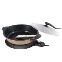 电火锅家用多功能电热锅料理锅电煮锅电炒锅不粘锅闷烧菜蒸煮饭锅 土豪金（圆形电火锅+木铲）