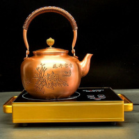 纯铜壶套装烧水壶手工铜壶养生茶壶铜壶水壶复古紫铜煮茶器煮茶壶 4号国色天香铜壶+方形电陶炉