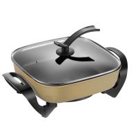 韩式多功能电热锅电火锅麦饭石涂层烧烤家用大容量4-6人一体锅 电热锅金色