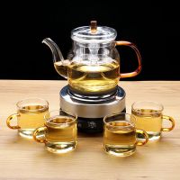 煮茶壶煮茶器蒸茶壶玻璃煮茶器加厚耐热煮茶壶功夫茶具家用蒸汽壶 壶+电热炉+4手把杯 700毫升企鹅壶