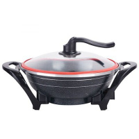 家用韩式多功能电炒锅电热锅电火锅元宝锅 黑色麦饭石