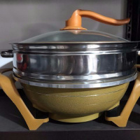 家用韩式多功能电炒锅电热锅电火锅元宝锅 大号黄金锅带蒸笼