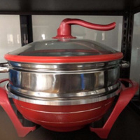 家用韩式多功能电炒锅电热锅电火锅元宝锅 红色带蒸笼