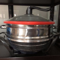 家用韩式多功能电炒锅电热锅电火锅元宝锅 大号黑色麦饭石带蒸笼