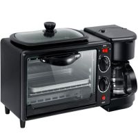 电烤面包机家用煎蛋多功能早餐机三合一吐司机全自动小多士炉烤箱 黑色只送玻璃盖