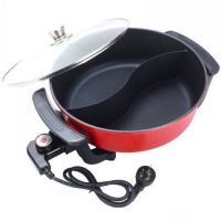 电火锅家用插电鸳鸯锅火锅盆多功能韩式涮烤蒸煎电热锅不粘锅 6升红色鸳鸯电火锅