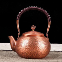 茶壶铜壶 加厚紫铜壶烧水壶复古手工养生壶无涂层煮茶壶功夫茶具 1.2升捶纹铜壶