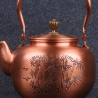 茶壶铜壶 加厚紫铜壶烧水壶复古手工养生壶无涂层煮茶壶功夫茶具 竹报平安铜壶