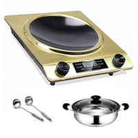 凹面电磁炉特价家用智能大功率防水凹型节能炉饭店用老人用 香槟金+汤锅+汤勺 3500W