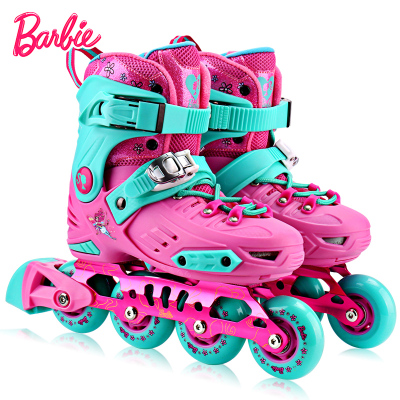 芭比儿童轮滑鞋全套装女童初学者7溜冰鞋直排轮旱冰鞋3-5-6-9岁10
