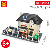 万格城市建筑别墅庭院房子街景小颗粒拼装积木儿童玩具模型 日式别墅(909PCS)34051
