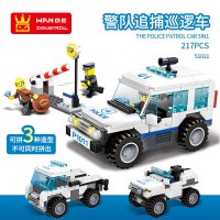 万格警察警车小颗粒拼装积木儿童直升机飞机汽车玩具5-6-7岁兼容乐高 警队巡逻车(217PCS)51011
