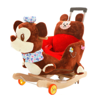儿童摇摇马木马婴儿玩具宝宝摇椅实木摇车音乐两用1-3周岁 [可摇可推]深老鼠可拆洗送大礼包