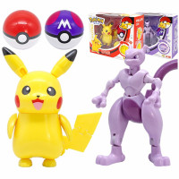 庄臣精灵宝可梦玩具宠物小精灵球神奇宝贝皮卡丘变形蛋神兽玩具口袋精灵水箭龟喷火龙超梦全套扭蛋 皮卡丘+超梦+2精灵球