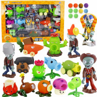 植物大战僵尸玩具2软胶全套作战玩具对战游戏套装儿童食人花冰西瓜弹射炮僵王博士公仔可发射软弹 10款植物+4款僵尸+加农炮