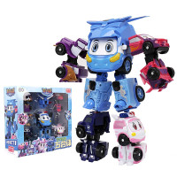 警车联盟变形玩具车五合体 警车小治救护车小芸消防车大雷五合一体拼装合体机器人男孩女孩儿童玩具 警车小治五合体