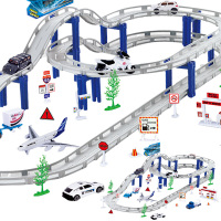 合金电动城市轨道车消防工程车汽车模型飞机场警察儿童玩具小火车头套装赛车 中号轨道车合金套装-飞机场系列55PCS