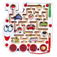 迷宫玩具儿童磁性运笔迷宫玩具游戏磁力走珠多功能热闹城市 交通工具-白火车