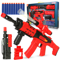 电动玩具磁力拼装玩具磁性玩具语音连发软弹软弹发射软蛋男孩套装 64合1磁力拼装枪红色款