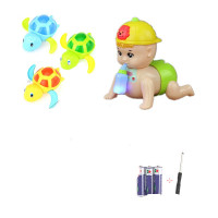 宝宝学爬行幼儿娃娃6-12八8六9电动音乐婴儿玩具 奶瓶爬娃有灯+3只游泳小乌龟