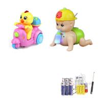 宝宝学爬行幼儿娃娃6-12八8六9电动音乐婴儿玩具 奶瓶爬娃有灯+小鸡摩托+充电