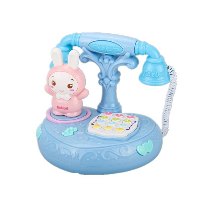 儿童小兔子仿真座机复古电话机 多功能音乐早教玩具男女宝宝1-3岁 蓝色电话机