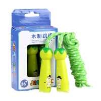 儿童木质跳绳小学生体育用品幼儿园初学男女孩可调节跳绳玩具 绿色3米-可调节