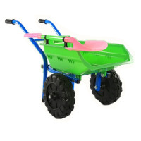 儿童沙滩宝宝玩具手推车加大加厚双轮单轮推土车小孩玩沙玩具 绿蓝色双轮