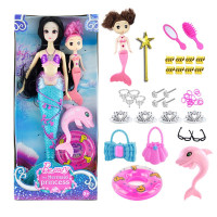 3D真眼灯光音乐美人鱼玩具娃娃公主玩偶梦幻儿童生日套装大礼盒 梦幻蓝色灯光音乐版+配件