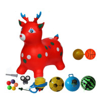 儿童跳跳鹿平衡坐骑 音乐卡通跳跳鹿加厚宝宝充气橡胶小鹿跳跳玩具 音乐红色卡通鹿1+10