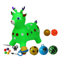 儿童跳跳鹿平衡坐骑 音乐卡通跳跳鹿加厚宝宝充气橡胶小鹿跳跳玩具 音乐绿色卡通鹿1+10