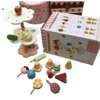 女孩生日仿真茶具茶壶儿童过家家厨房套装下午茶蛋糕木制玩具 冰淇淋树