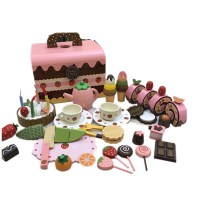女孩生日仿真茶具茶壶儿童过家家厨房套装下午茶蛋糕木制玩具 蛋糕组含大茶壶