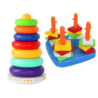 宝宝叠叠乐彩虹塔套圈玩具叠叠圈不倒翁婴儿玩具6-12个月早教玩具 七彩虹套圈+四套柱