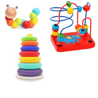 宝宝叠叠乐彩虹塔套圈玩具叠叠圈不倒翁婴儿玩具6-12个月早教玩具 七彩虹套圈+绕珠+扭扭虫