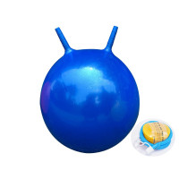 羊角球加厚幼儿园跳跳球儿童玩具瑜伽球手柄球大号充气球 纯色45cm蓝色羊角球+脚踏打气筒