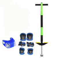 儿童跳跳杆弹跳器小孩娃娃跳健身跳跳棒夜光青少年蹦蹦杆学生玩具 绿色单杆+青蛙灯+护具