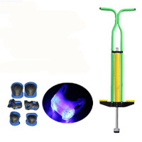 儿童跳跳杆弹跳器小孩娃娃跳健身跳跳棒夜光青少年蹦蹦杆学生玩具 绿色双杆+青蛙灯+护具