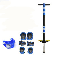 儿童跳跳杆弹跳器小孩娃娃跳健身跳跳棒夜光青少年蹦蹦杆学生玩具 蓝色单杆+青蛙灯+护具