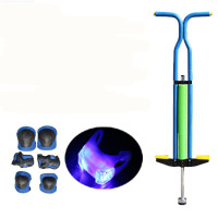 儿童跳跳杆弹跳器小孩娃娃跳健身跳跳棒夜光青少年蹦蹦杆学生玩具 蓝色双杆+青蛙灯+护具