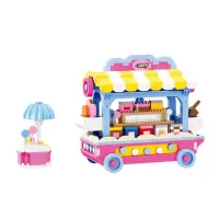 微型小颗粒拼装拼接积木拼图兼容乐高玩具女孩粉色系糖果 糖果车