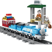 火车积木男孩子拼装城市火车儿童拼插汽车组装模型玩具 蓝色蒸汽火车(224片)