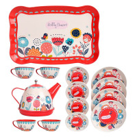 儿童仿真茶壶下午茶杯茶具过家家厨房玩具公主生日蛋糕宝宝仿真厨房水果切切乐小女孩套装 低壶-英伦茶具（红）